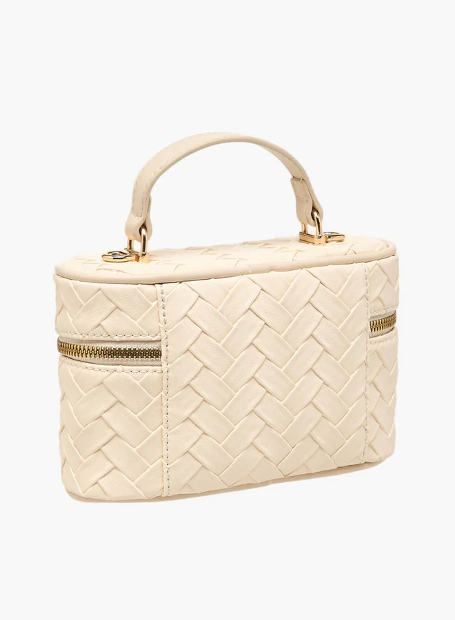 Flora Bella By Shoexpress Textured Crossbody Bag with Detachable Strap and Zip Closure