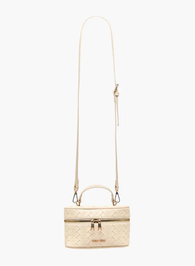 Flora Bella By Shoexpress Textured Crossbody Bag with Detachable Strap and Zip Closure