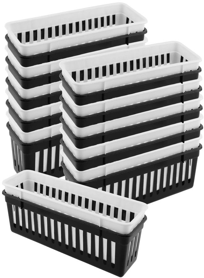 MUKLEI 24 Pack Pencil Organizer Tray, 11 × 3.1 × 2.3 Inch Office Supply Baskets Crayon Basket, Plastic Desk Basket for Office Storage, Organization, Decorations (Black, White) - Image 1