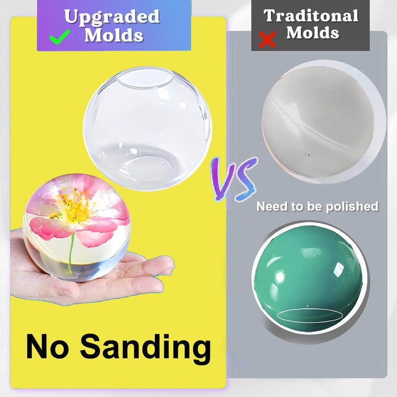 Loyohep Set of 4,3",2.5",2",1.7",1.3",0.9" Clear Sphere Molds Silicone,Large 3D Seamless Sphere Silicone Molds for Resin Casting,Round Ball Orbs Epoxy Resin Molds for Jewelry, Soap, Candle,Flower DIY - Image 4