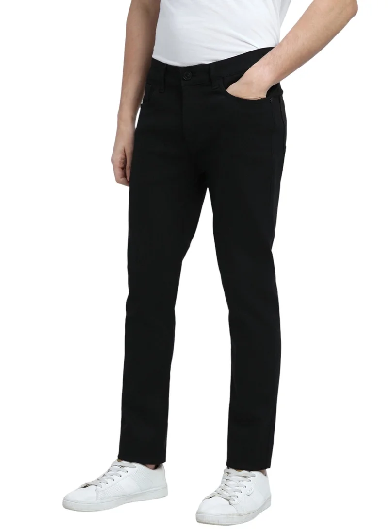 دينيس لينغو Slim Fit Black Men's Jeans with Button & Zip Closure (Cotton Stretch)