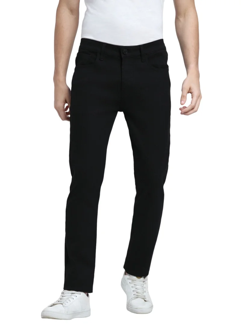 دينيس لينغو Slim Fit Black Men's Jeans with Button & Zip Closure (Cotton Stretch)