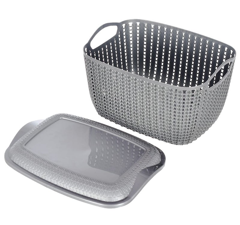 Kuber Industries Multipurposes Large M 30 Plastic Basket, Organizer For Kitchen, Countertop, Cabinet, Bathroom With Lid (Grey) -46KM014 - Image 5