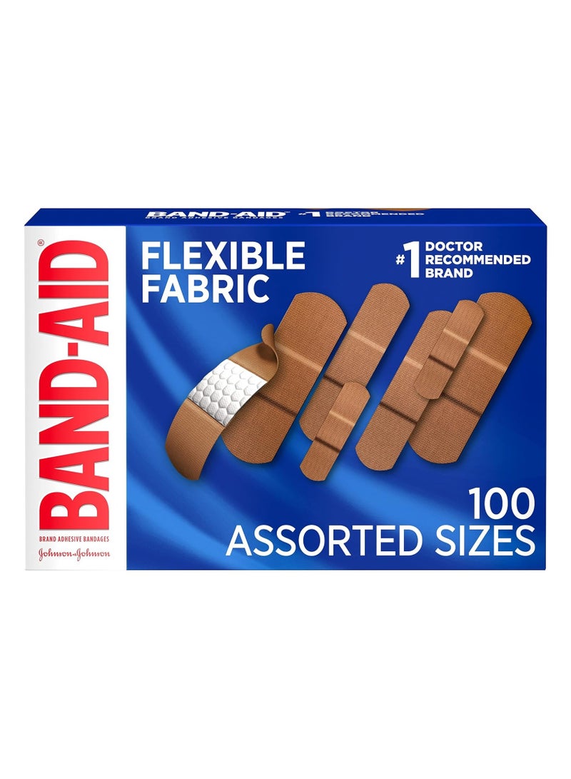 Band-Aid Brand Flexible Fabric Adhesive Bandages for Wound Care & First Aid, Assorted Sizes, 100 Ct, Beige