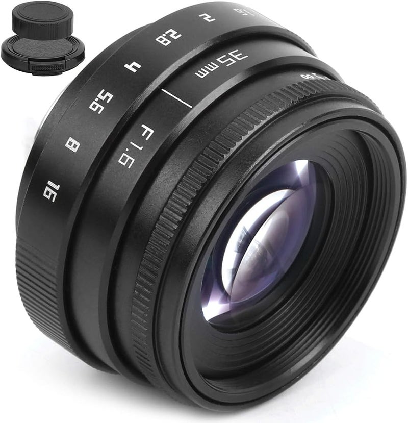 35mm F1 6 C Mount Manual Lens Large Aperture Fixed Focus Portrait Black - Image 1