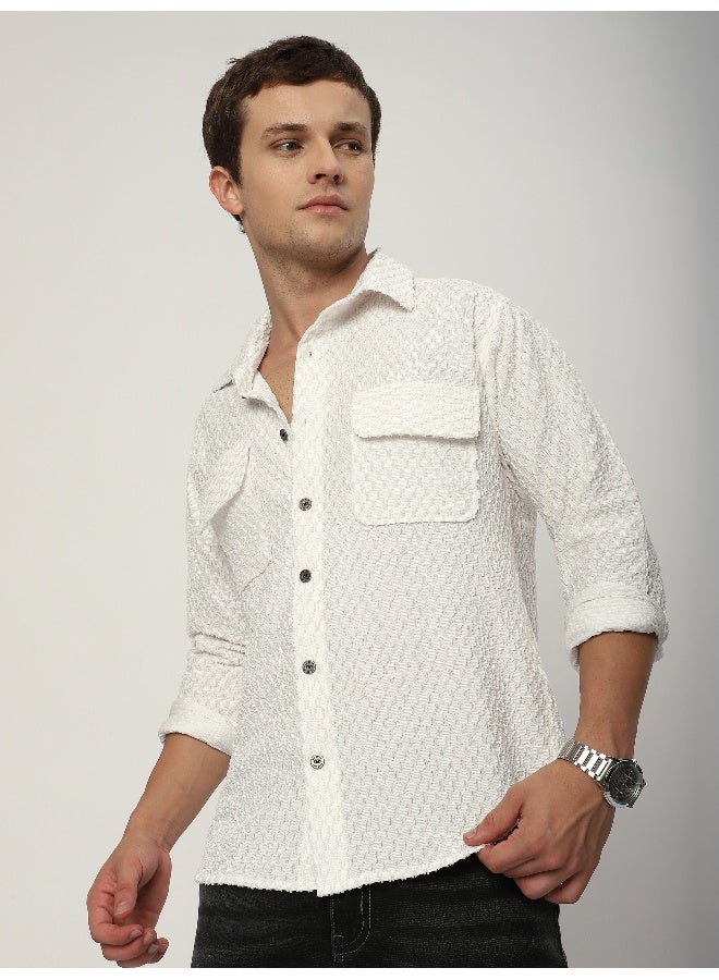 Beyoung White Terry Textured Shirt - Image 1