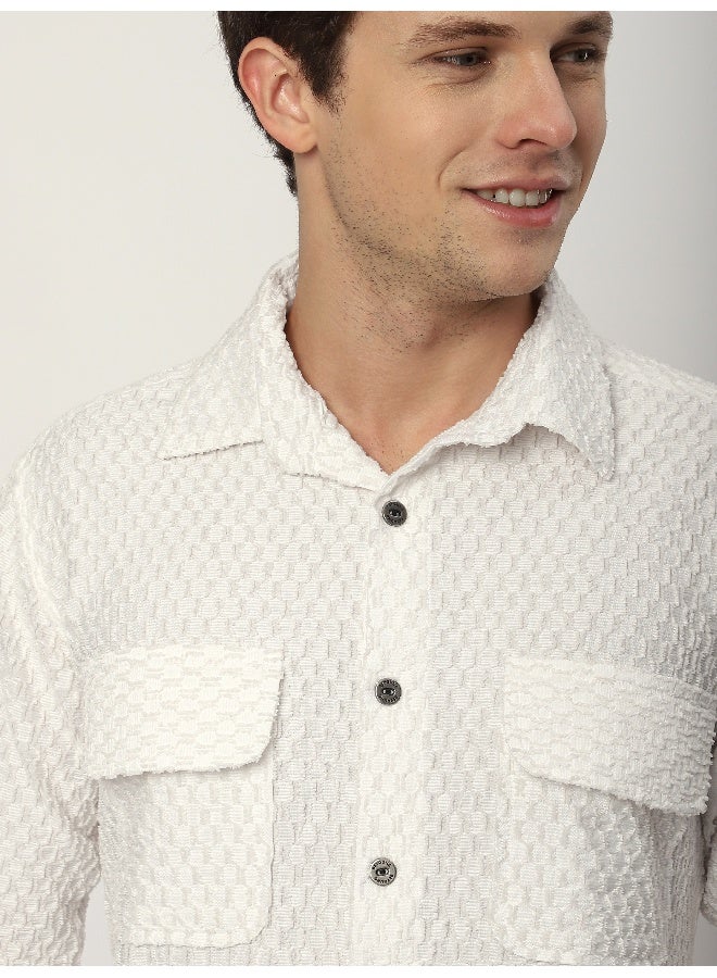 Beyoung White Terry Textured Shirt - Image 3