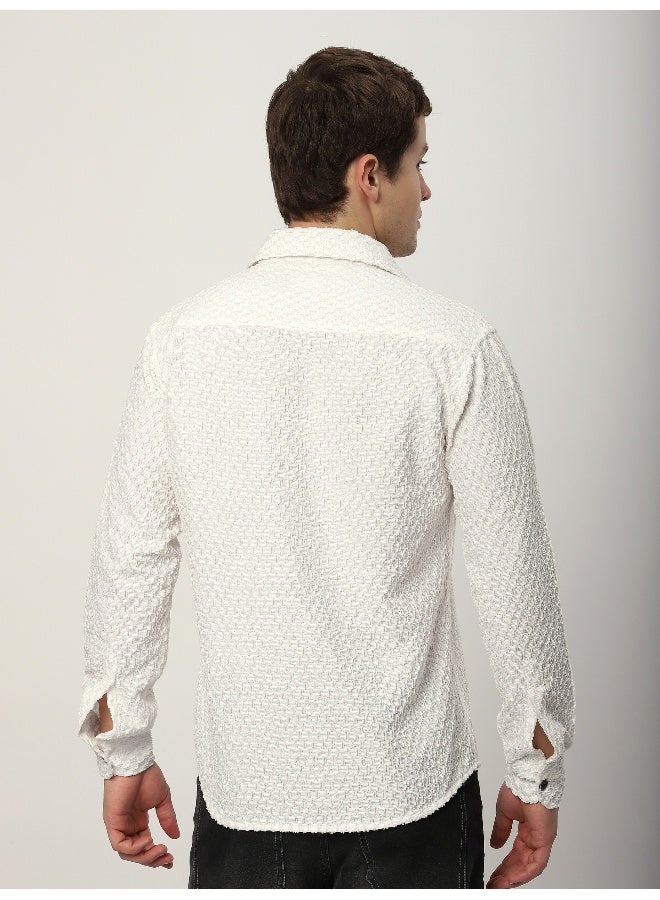 Beyoung White Terry Textured Shirt - Image 4