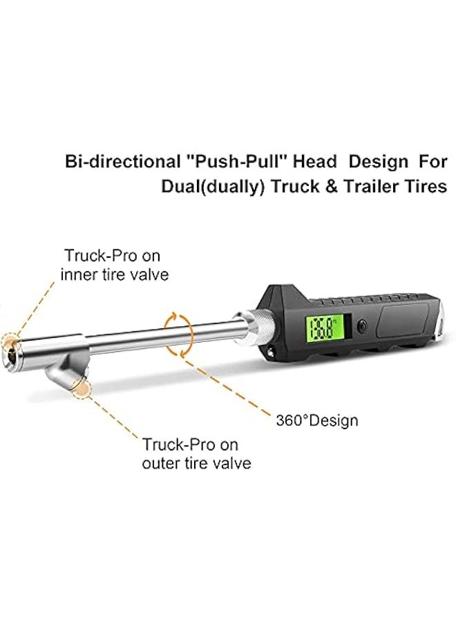 Generic Digital Tire Pressure Gauge 230 PSI Heavy Duty Dual Head for Truck and RV with Backlit LCD and Flashlight with Keyring Tyre Air Inflator Gauge With Flexible Hose for Cars Motorbike  - Image 4