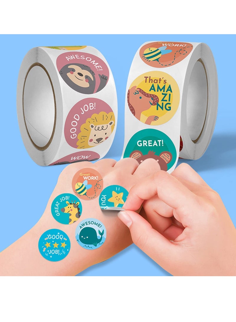 Beauenty Teacher Reward Motivational Stickers, 3000 PCS Cartoon Animals Stickers Fun Stickers Reward Stickers for Teacher Encourage Student Round Reward Sticker for Kid (1 Inch, 6 Rolls, 500 Labels/Roll) - Image 4