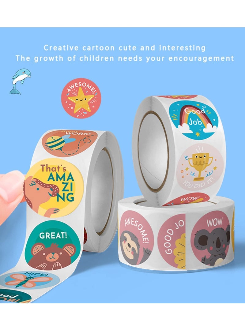 Beauenty Teacher Reward Motivational Stickers, 3000 PCS Cartoon Animals Stickers Fun Stickers Reward Stickers for Teacher Encourage Student Round Reward Sticker for Kid (1 Inch, 6 Rolls, 500 Labels/Roll) - Image 2