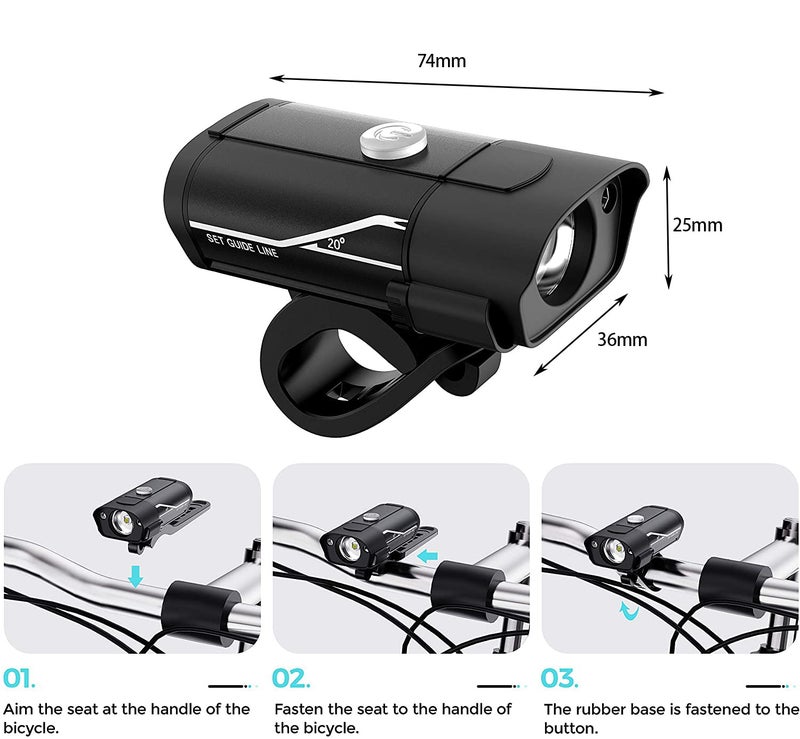 Linist USB Rechargeable Bicycle Light Super Bright Bicycle Headlight Cycling Light Waterproof Front Cycling Light with Tail Light - Image 3
