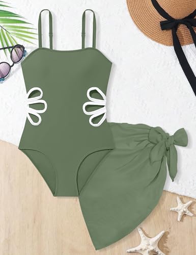 TALLWH Girls Swimsuits Size 10-12, Adjustable Straps Cut Out One Piece Swimsuit with Solid Color Cover Up Skirt Girls' Swimwear Bathing Suits for Teen Girls - Image 5