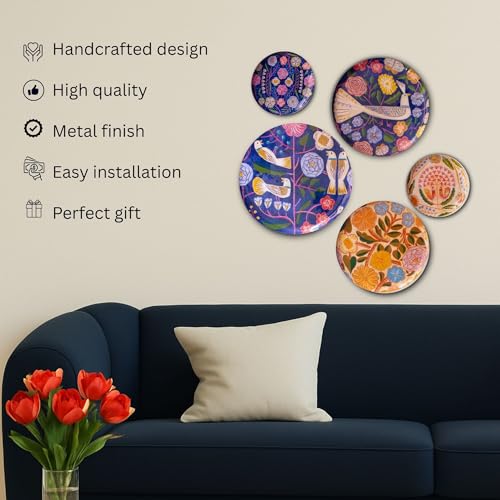 RITUALISTIC Kashmiri Wall Plates for Home Decoration | Wall Decor items for living room | Metal Wall décor | Gift items for unisex | Wall art | Wall showpiece | Home Décor Gift Items | Set of 5 plates - Image 2
