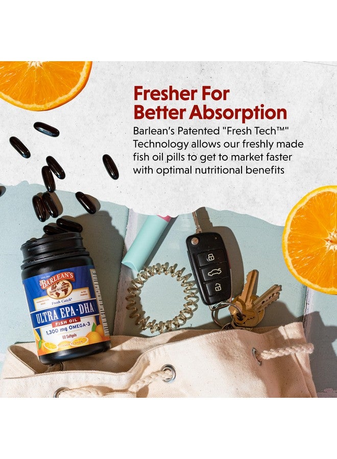 Barlean's Fish Oil Omega 3 Supplement, High Potency Ultra EPA DHA Fatty Acid Softgels, 1000mg Orange Flavored Fish Oil Pills, 60 Count - Image 3