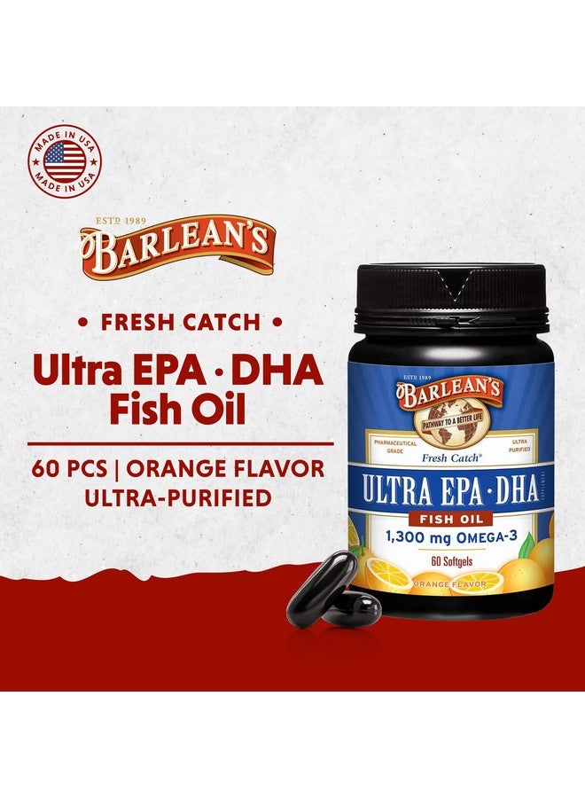 Barlean's Fish Oil Omega 3 Supplement, High Potency Ultra EPA DHA Fatty Acid Softgels, 1000mg Orange Flavored Fish Oil Pills, 60 Count - Image 2