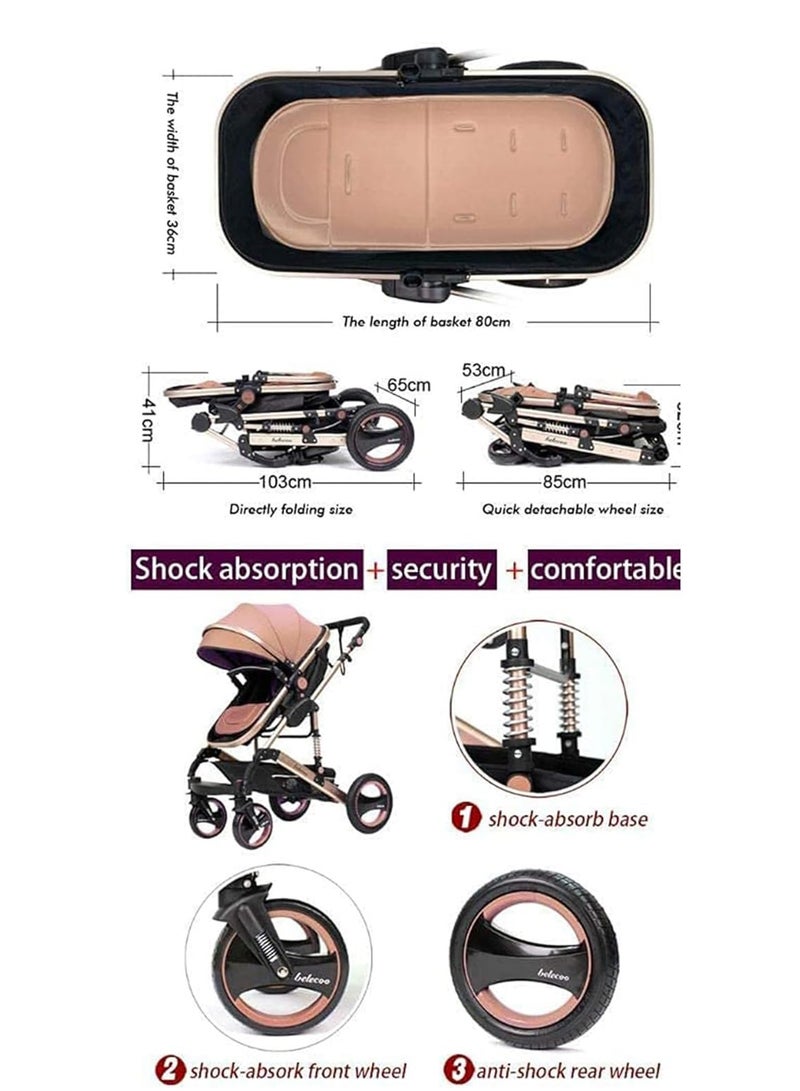 Baby Stroller 3-in-1 with Reversible Seat Convertible Infant to Toddler Travel System with Bassinet Adjustable Canopy, Shock Absorption Suitable for Newborn to 36 Months. - Image 3