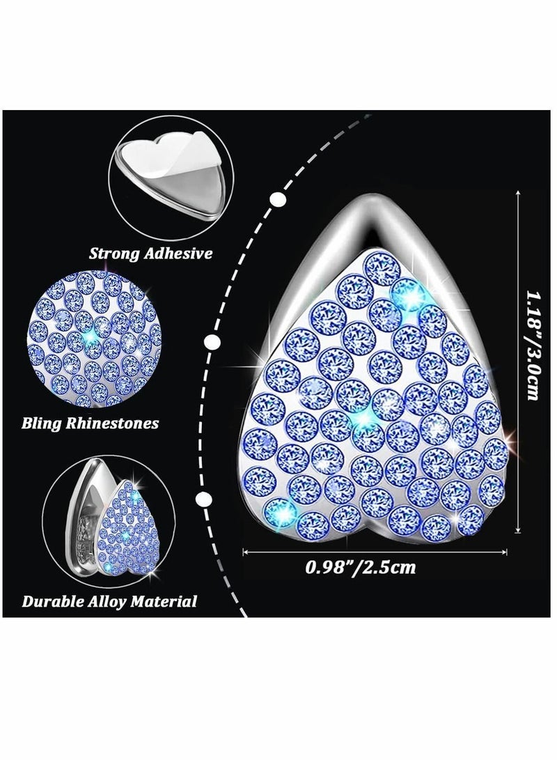 Y&D Car Hook, Mini Self Adhesive Storage Crystal Heart Shape Alloy Hook for Seat Back Dashboard, Home Living Room Bedroom Bathroom Key Wallet Mask Headphone Charging Cable (4 Pcs, Blue)  - Image 2