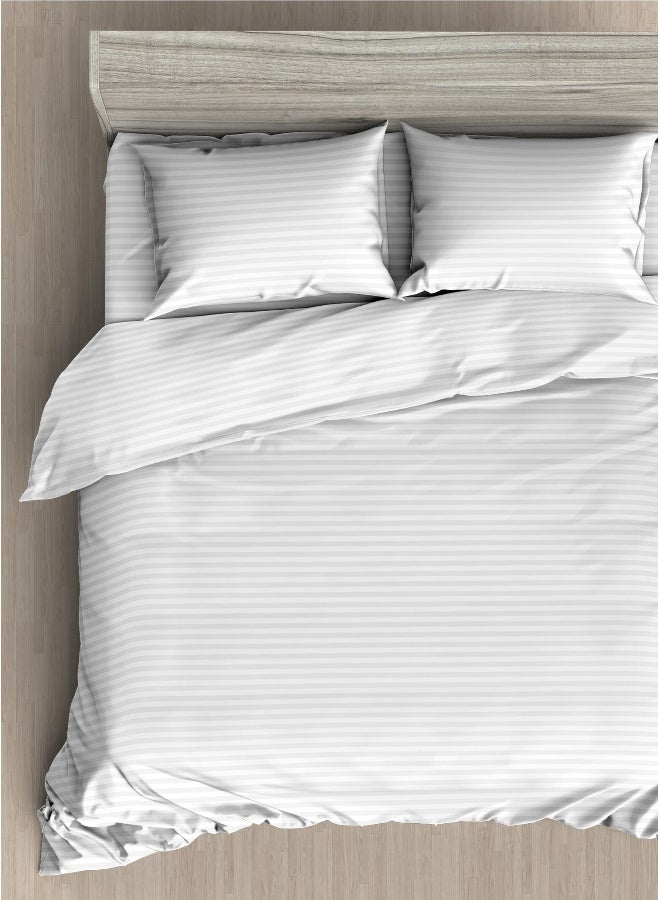 Noon East King Size 3Pc Duvet Cover Set | Soft Microfiber Material | Embossed Stripe Bright White Color | 1 Duvet Cover 220 x 240cm, 2 Pillow Cases 50 x 75 + 5 Cm | Suitable For King Size Bed - Image 1