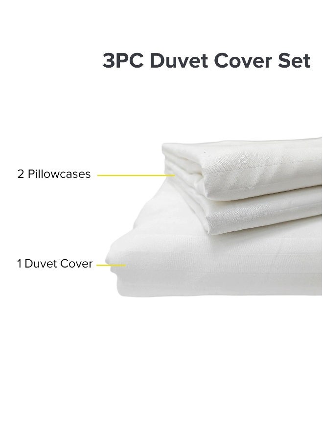 Noon East King Size 3Pc Duvet Cover Set | Soft Microfiber Material | Embossed Stripe Bright White Color | 1 Duvet Cover 220 x 240cm, 2 Pillow Cases 50 x 75 + 5 Cm | Suitable For King Size Bed - Image 5