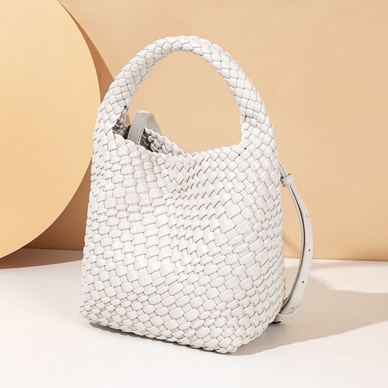 Niche Handmade Woven Bag Summer Solid Color Vegetable Basket Portable Mother And Child Bag Casual Retro Shoulder Messenger Bag - Image 3