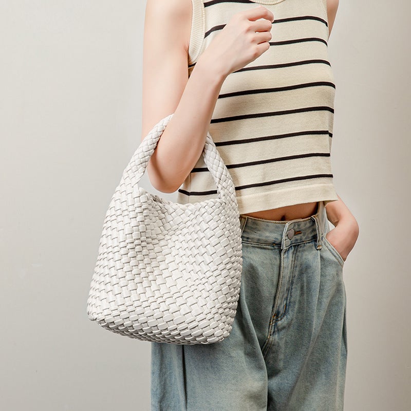 Niche Handmade Woven Bag Summer Solid Color Vegetable Basket Portable Mother And Child Bag Casual Retro Shoulder Messenger Bag - Image 2