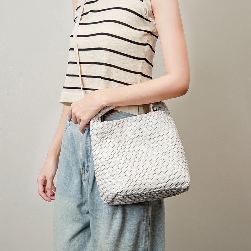 Niche Handmade Woven Bag Summer Solid Color Vegetable Basket Portable Mother And Child Bag Casual Retro Shoulder Messenger Bag - Image 4