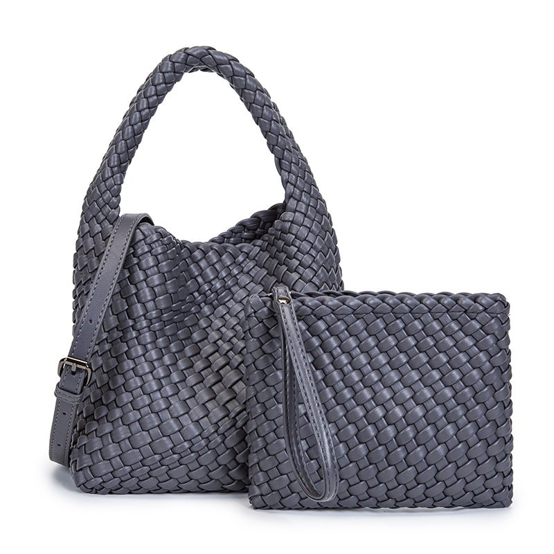 Niche Handmade Woven Bag Summer Solid Color Vegetable Basket Portable Mother And Child Bag Casual Retro Shoulder Messenger Bag - Image 1