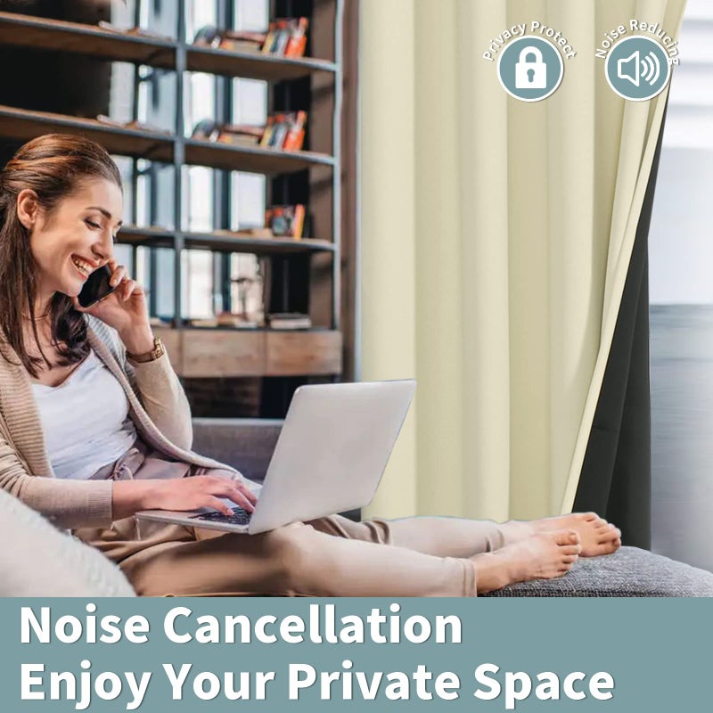 BGment بئسة كريمة 100 ٪ الستائر اللفاتية لغرفة النوم 72 بوصة الطول 2 لوحات المعزول الحراري معزول كامل الإضاءة الحجب جروميت إلغاء الستائر والأطراف مع بطانة سوداء 46 بوصة لكل منها - Image 5