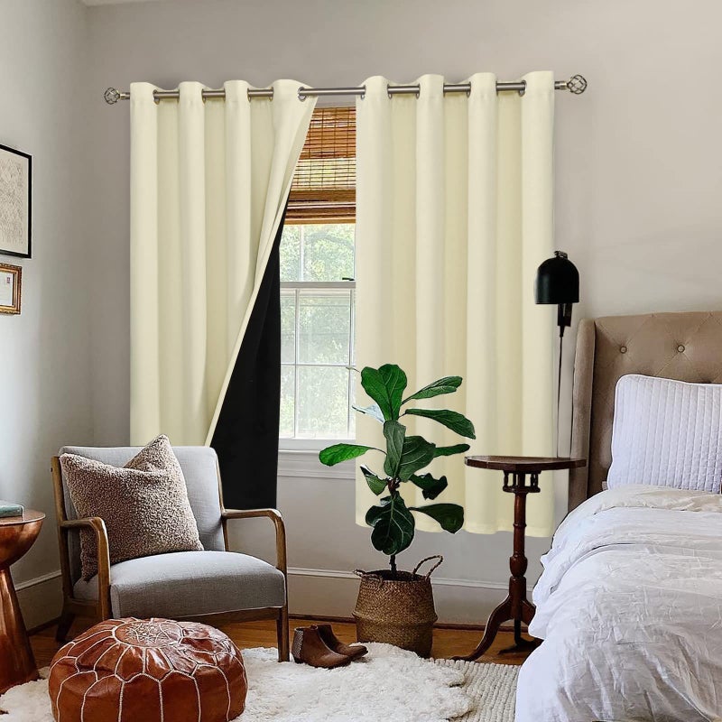 BGment بئسة كريمة 100 ٪ الستائر اللفاتية لغرفة النوم 72 بوصة الطول 2 لوحات المعزول الحراري معزول كامل الإضاءة الحجب جروميت إلغاء الستائر والأطراف مع بطانة سوداء 46 بوصة لكل منها - Image 2