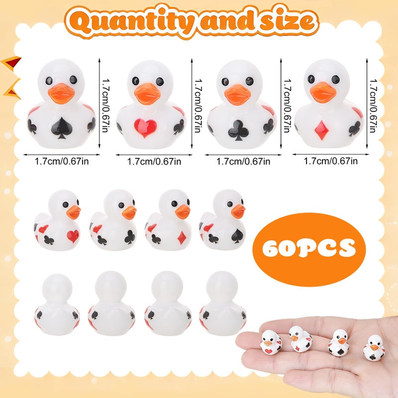GGSTDDUP 60 Pcs Playing Card Ducks Toy Figures, Mini Resin Game Ducks Bulk, Casino Duck Toy with Playing Card Prints for Game Party Favors Gift Decoration (4 Styles) - Image 2