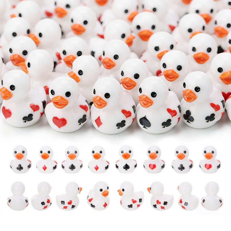 GGSTDDUP 60 Pcs Playing Card Ducks Toy Figures, Mini Resin Game Ducks Bulk, Casino Duck Toy with Playing Card Prints for Game Party Favors Gift Decoration (4 Styles) - Image 1