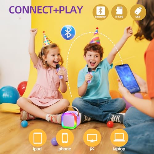 Kinglucky Mini Karaoke Machine for Kids & Girls Age 3–12, 2025 Top Christmas & Birthday Gift for 3–12 Year Old Girls, Kids' Personal Video Players Accessories with 2 Wireless Microphones – Purple - Image 5