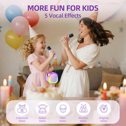 Kinglucky Mini Karaoke Machine for Kids & Girls Age 3–12, 2025 Top Christmas & Birthday Gift for 3–12 Year Old Girls, Kids' Personal Video Players Accessories with 2 Wireless Microphones – Purple - Image 3