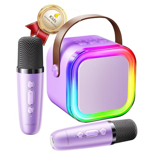 Kinglucky Mini Karaoke Machine for Kids & Girls Age 3–12, 2025 Top Christmas & Birthday Gift for 3–12 Year Old Girls, Kids' Personal Video Players Accessories with 2 Wireless Microphones – Purple - Image 1