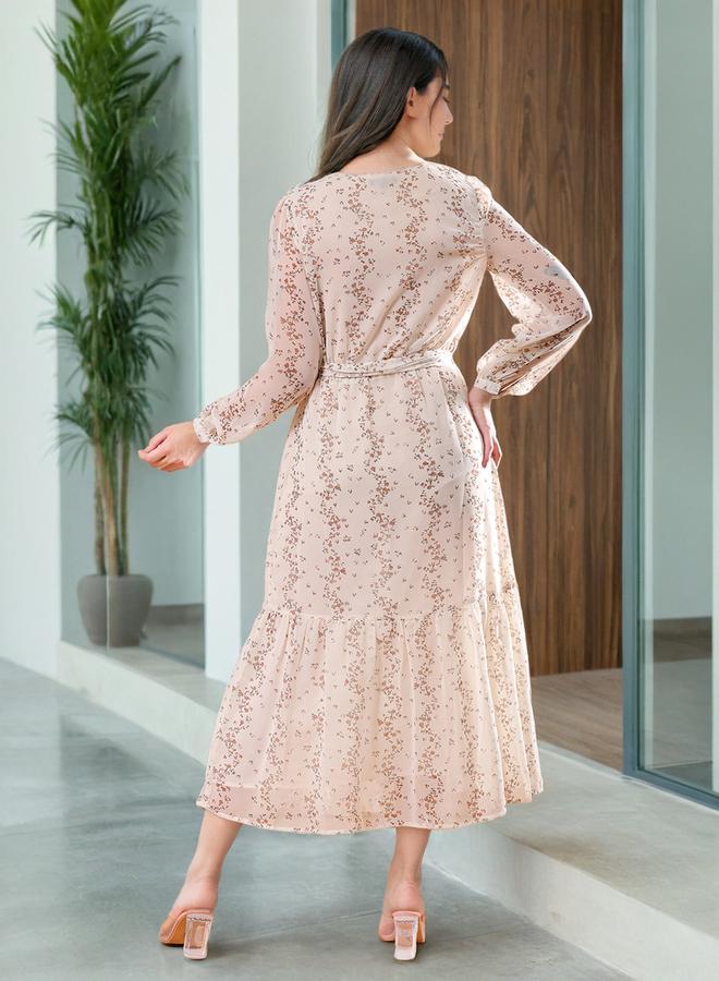 مرفوعة فستان ميدي ملفوف بطبعة زهور - Image 3