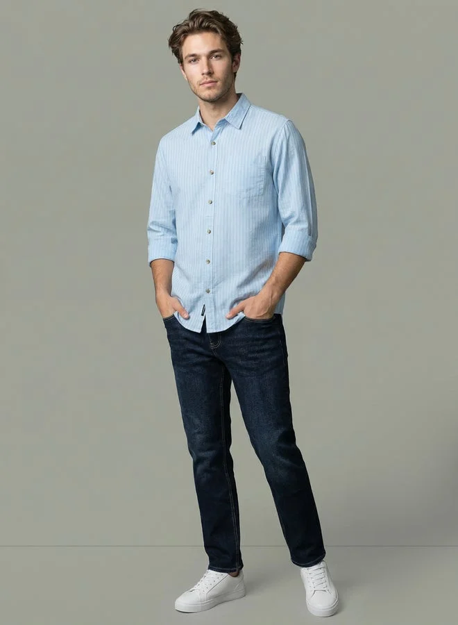 Take Two Men Light Blue Striped Linen Shirt By SNX