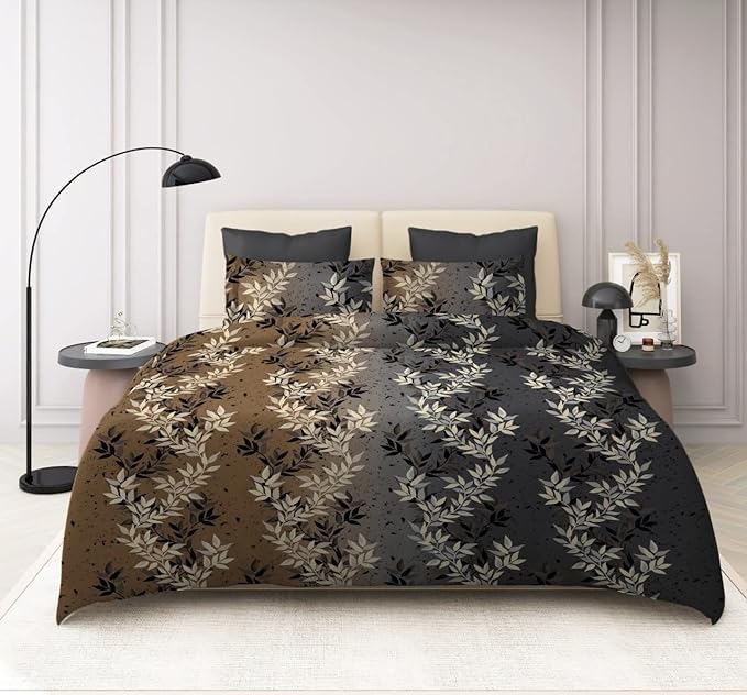 TIB Glace Cotton King Size Bedsheet with 2 Pillow Covers,Bedsheet for Double Bed,90X100 Inches| 140 GSM, Leaf Brown Pack of 3 - Image 1
