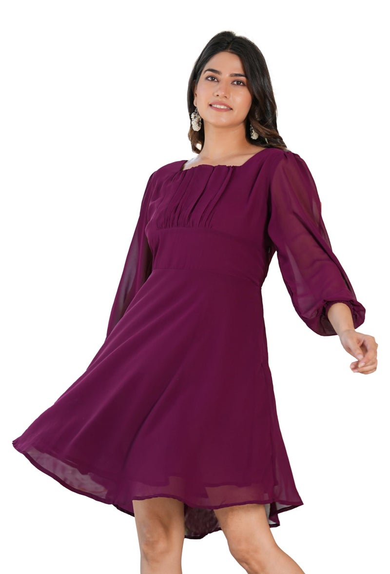 Yash Gallery Women's Wine Fited Georgette Anarkali Dress (Wine), Midi, Medium - Image 1