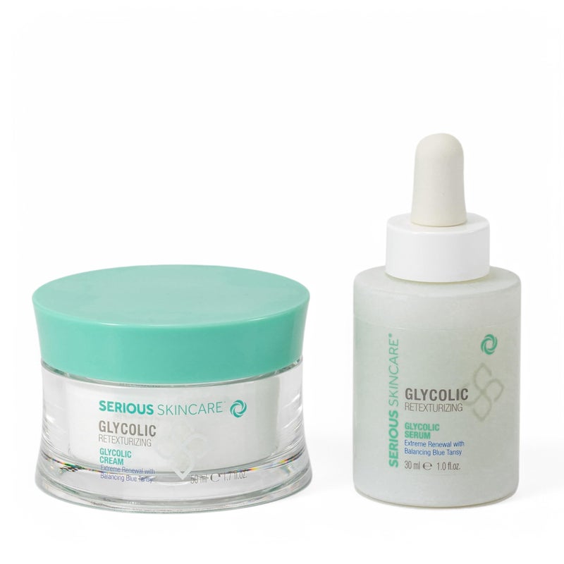 Serious Skincare Glycolic Extreme Skin Renewal Face Cream  Serum Set  Resurfacing Glycolic Acid  Blue Tansy  Reduces the Appearance of Fine Lines and Wrinkles  AntiAging for Face and Neck