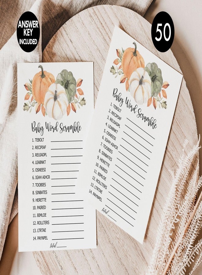 All-Ewired-Up 50 Baby Shower Word Scramble (50-Cards) Fun Baby Shower Game Activity, Gender Neutral Boy or Girl, Pumpkin, Autumn - Image 3