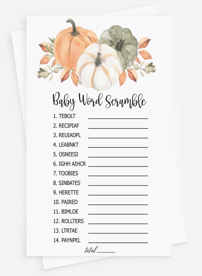 All-Ewired-Up 50 Baby Shower Word Scramble (50-Cards) Fun Baby Shower Game Activity, Gender Neutral Boy or Girl, Pumpkin, Autumn - Image 1
