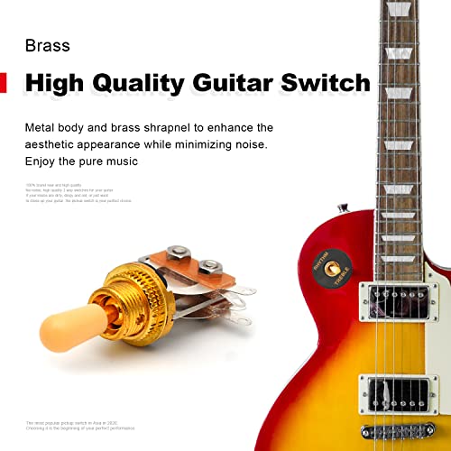 SAPHUE Guitar 3 Way Toggle Switch Position Short Straight Yellow Top Gold Knobs for Gibon Epiphone Les Paul Electric Guitar Parts Pickup Selector kit with Plate Rhythm Treble Washer Ring - Image 4