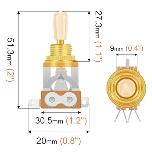 SAPHUE Guitar 3 Way Toggle Switch Position Short Straight Yellow Top Gold Knobs for Gibon Epiphone Les Paul Electric Guitar Parts Pickup Selector kit with Plate Rhythm Treble Washer Ring - Image 2