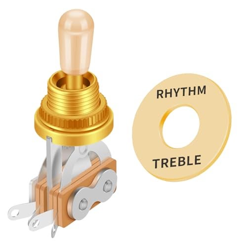 SAPHUE Guitar 3 Way Toggle Switch Position Short Straight Yellow Top Gold Knobs for Gibon Epiphone Les Paul Electric Guitar Parts Pickup Selector kit with Plate Rhythm Treble Washer Ring - Image 1