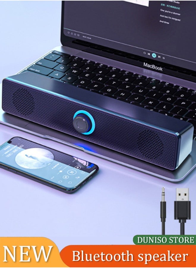 DUNISO - Computer speaker, USB wired Bluetooth speaker, with two full range speakers, independent knob adjustment, surround sound stereo anti magnetic noise reduction, suitable for laptops, tablets, and mobile phones, black - Image 1