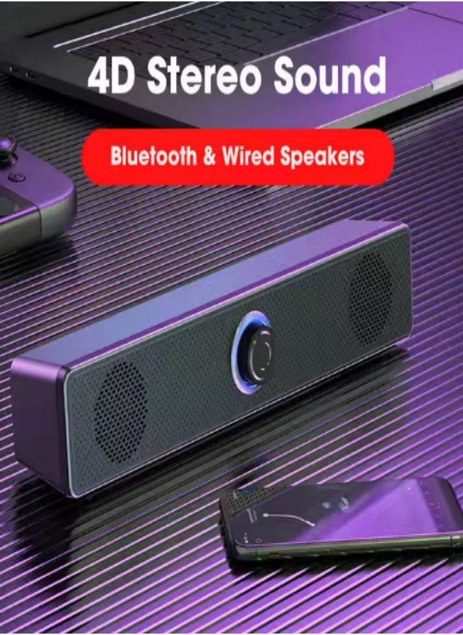 DUNISO - Computer speaker, USB wired Bluetooth speaker, with two full range speakers, independent knob adjustment, surround sound stereo anti magnetic noise reduction, suitable for laptops, tablets, and mobile phones, black - Image 1