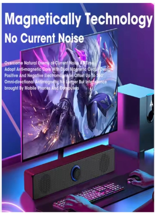 DUNISO - Computer speaker, USB wired Bluetooth speaker, with two full range speakers, independent knob adjustment, surround sound stereo anti magnetic noise reduction, suitable for laptops, tablets, and mobile phones, black - Image 1