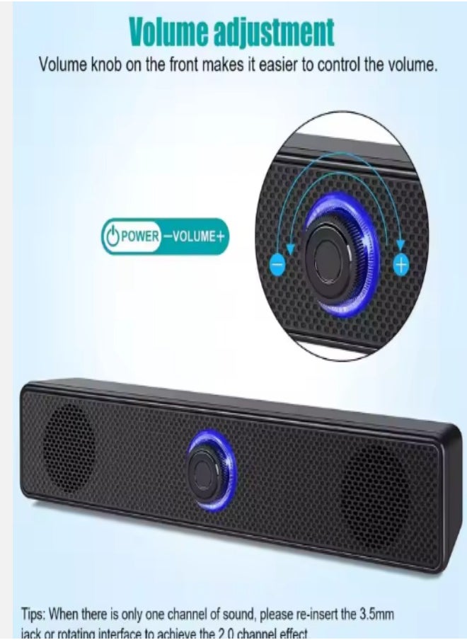 DUNISO - Computer speaker, USB wired Bluetooth speaker, with two full range speakers, independent knob adjustment, surround sound stereo anti magnetic noise reduction, suitable for laptops, tablets, and mobile phones, black - Image 1