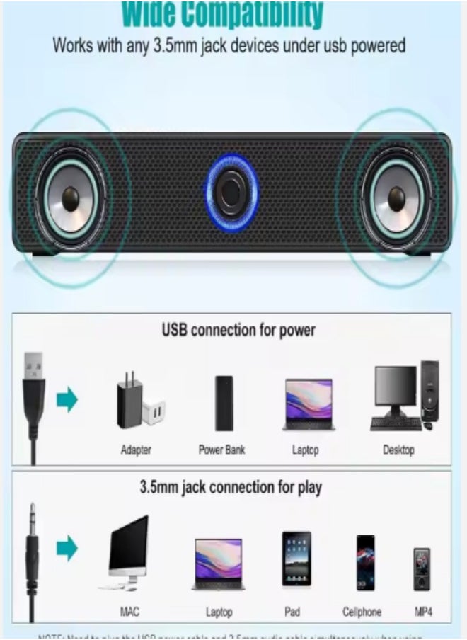 DUNISO - Computer speaker, USB wired Bluetooth speaker, with two full range speakers, independent knob adjustment, surround sound stereo anti magnetic noise reduction, suitable for laptops, tablets, and mobile phones, black - Image 1